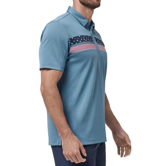 NWT Travis Mathew Good Good Patriot Golf Polo Shirt Men’s Sz Medium Blue Multi - Picture 3 of 9